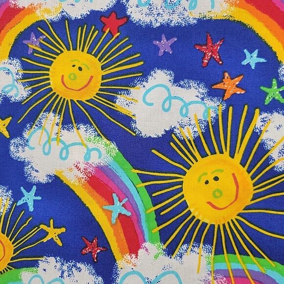 Peaches Uniforms Womens Scrub Top Size XL Sun Rainbow Clouds 100% Cotton - Picture 4 of 9